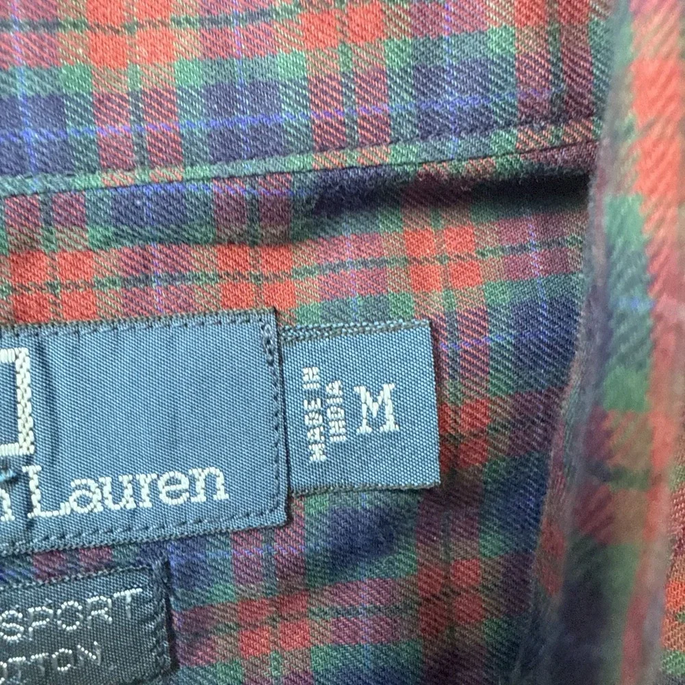 Polo Ralph Lauren Shirt Mens Medium Red Tartan Plaid Lowell Sport Sleeved Cotton